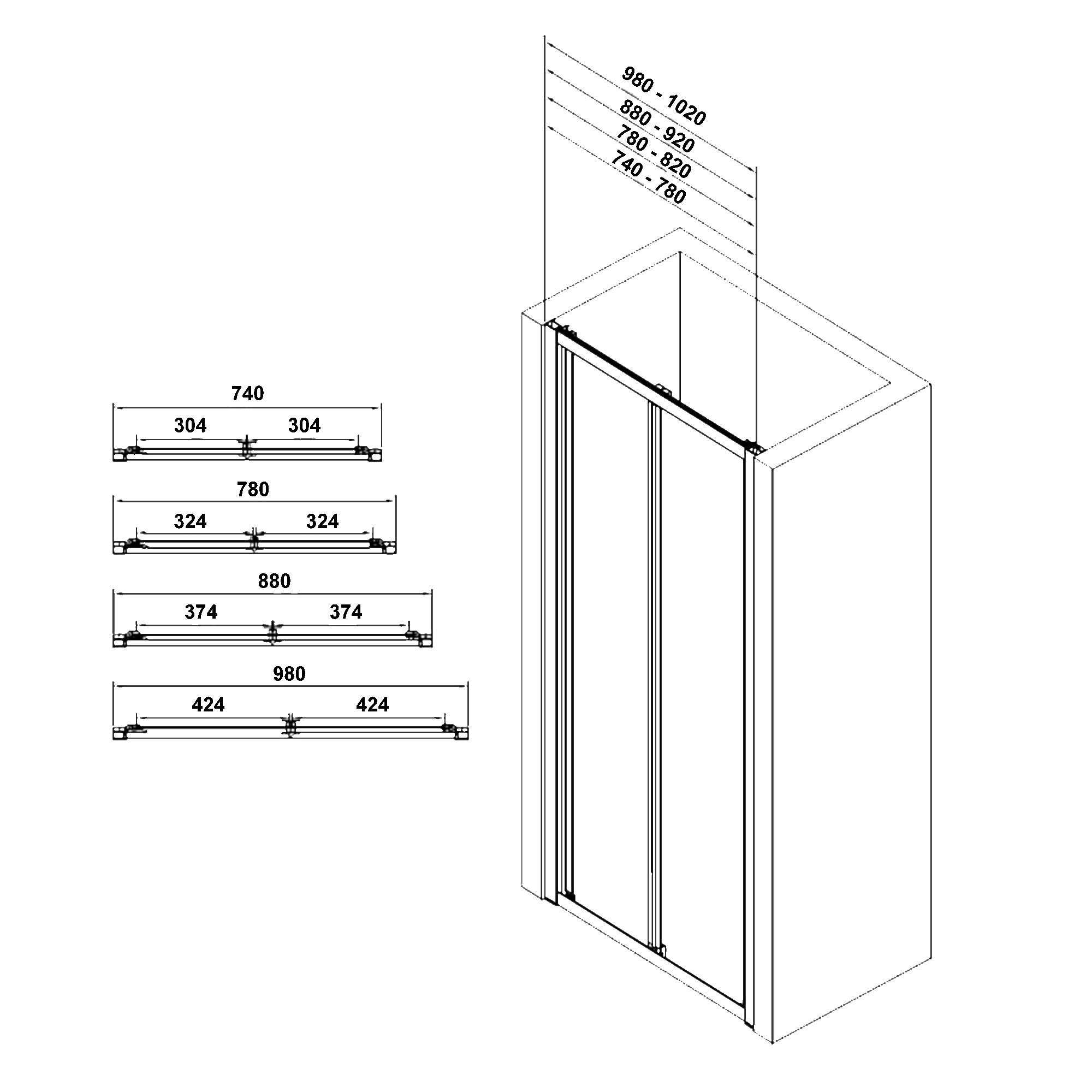Dimensions - Porte de douche NATURE 1